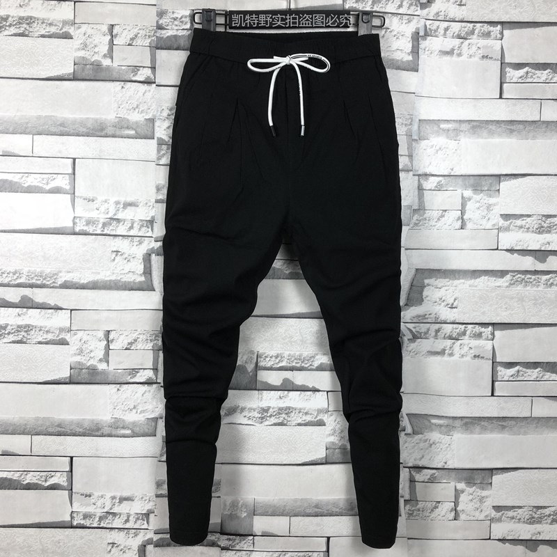 春秋季网红同款裤子男社会精神小伙哈伦裤潮流修身小脚休闲长裤男