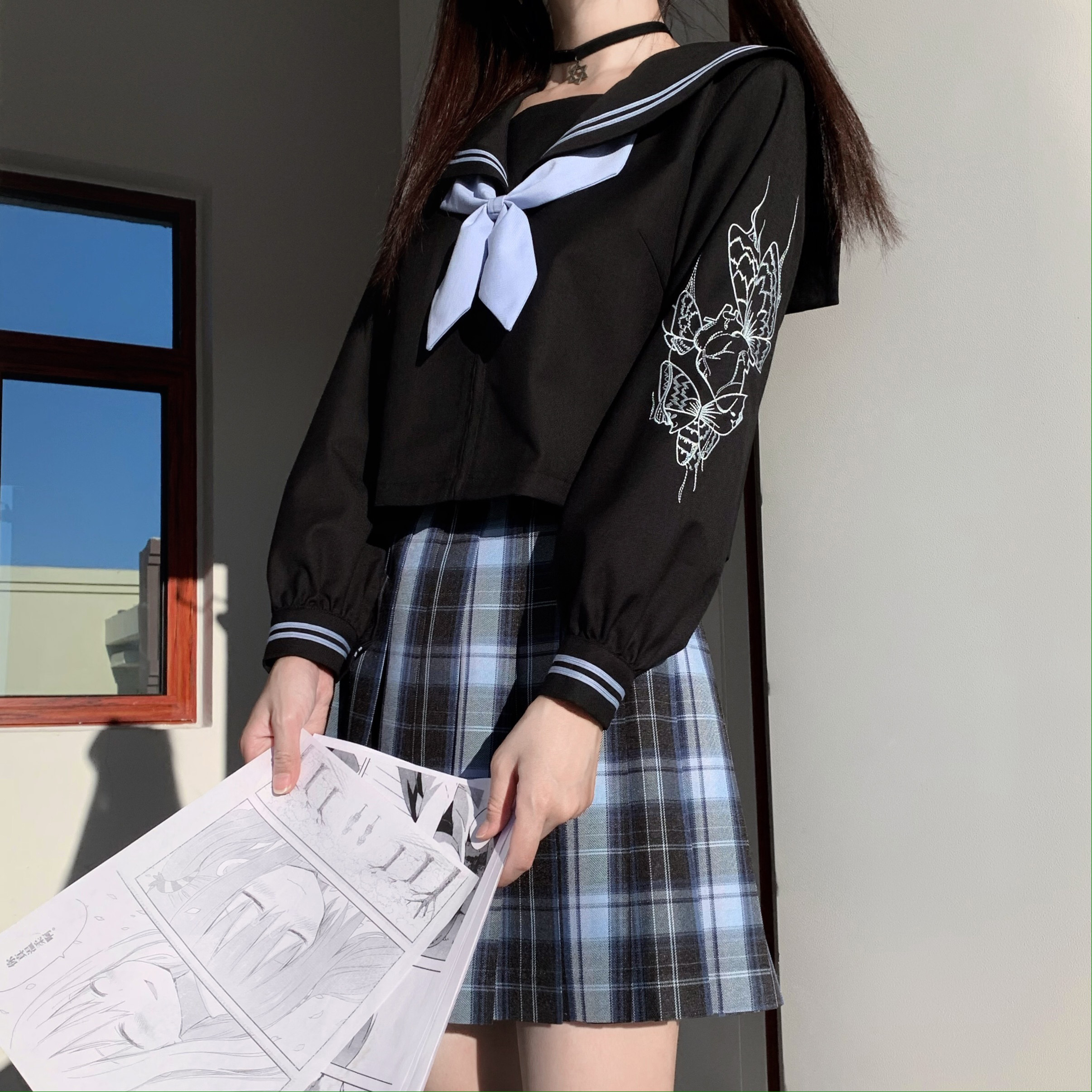 逝-原创jk制服暗黑系不良风海军领刺绣水手服