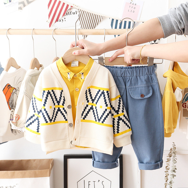 2男宝宝秋装三件套小童毛衣外套婴儿衣服儿童时尚潮春秋5男童套装