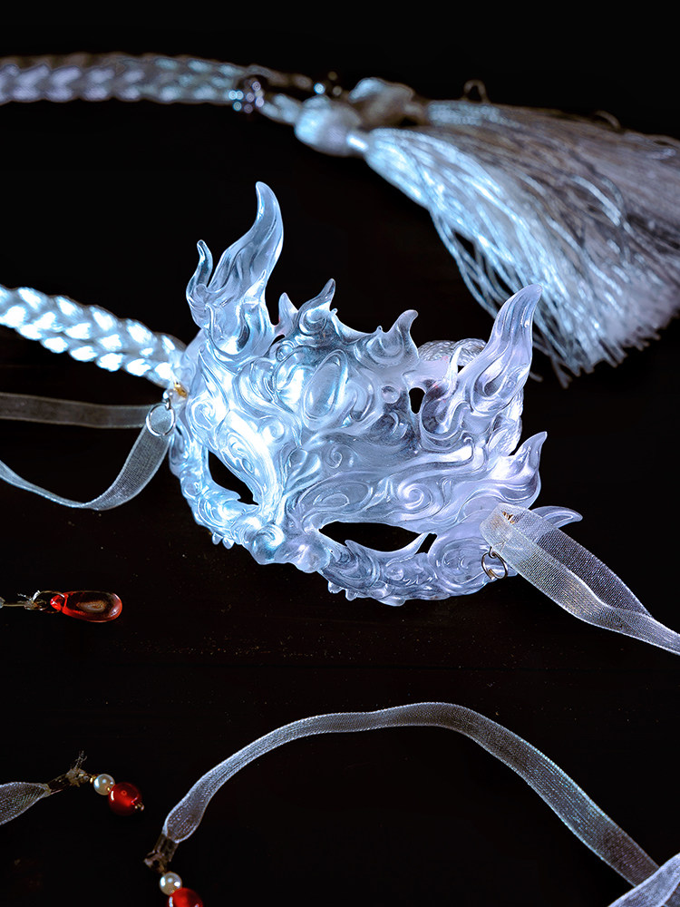 月夜行歌原创透明真人麒麟面具古装汉服bjdcosplay配件