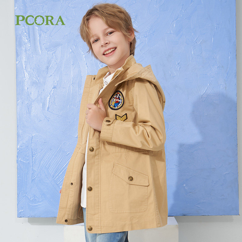 巴柯拉童装男童英伦风风衣中大童连洋气修身中长普通外套