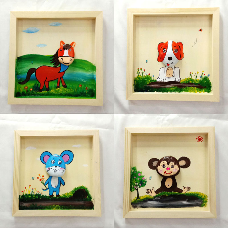 十二生肖相框石头拼画立体装饰摆台儿童手工绘画其他手工制作