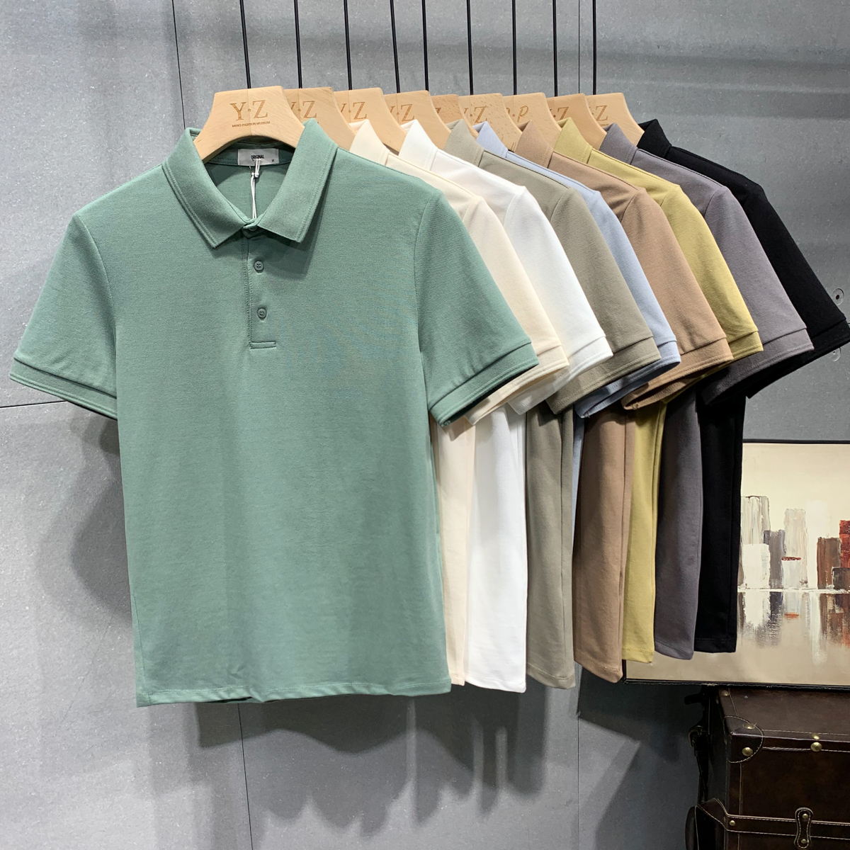 2022夏季纯色POLO衫男百搭珠地棉短袖翻领T恤男士休闲帅气上衣潮