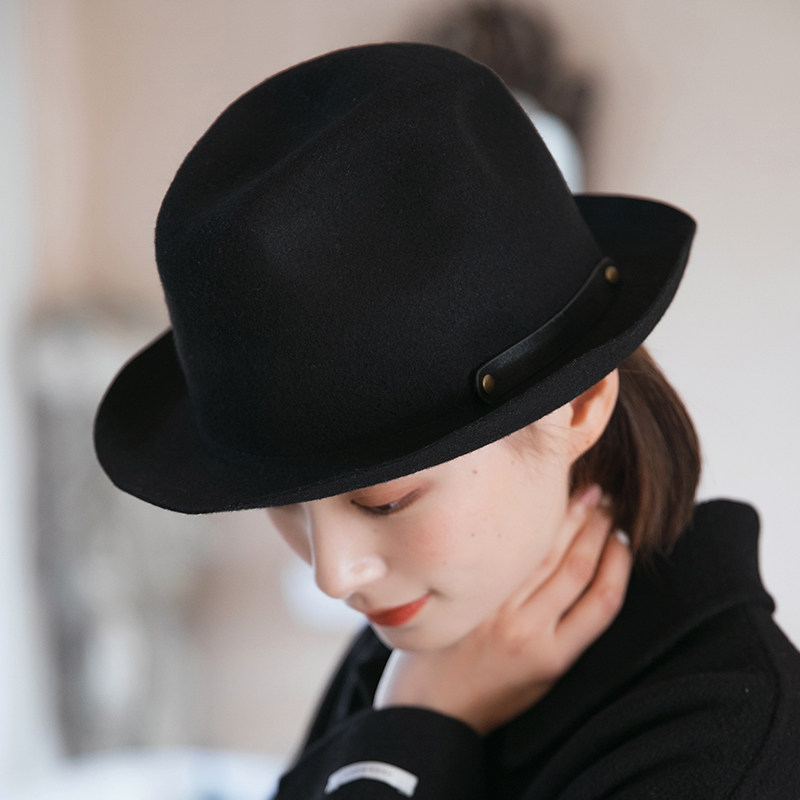 黑色礼帽女超超薄可折叠复古英伦羊毛毛呢毡帽帽子