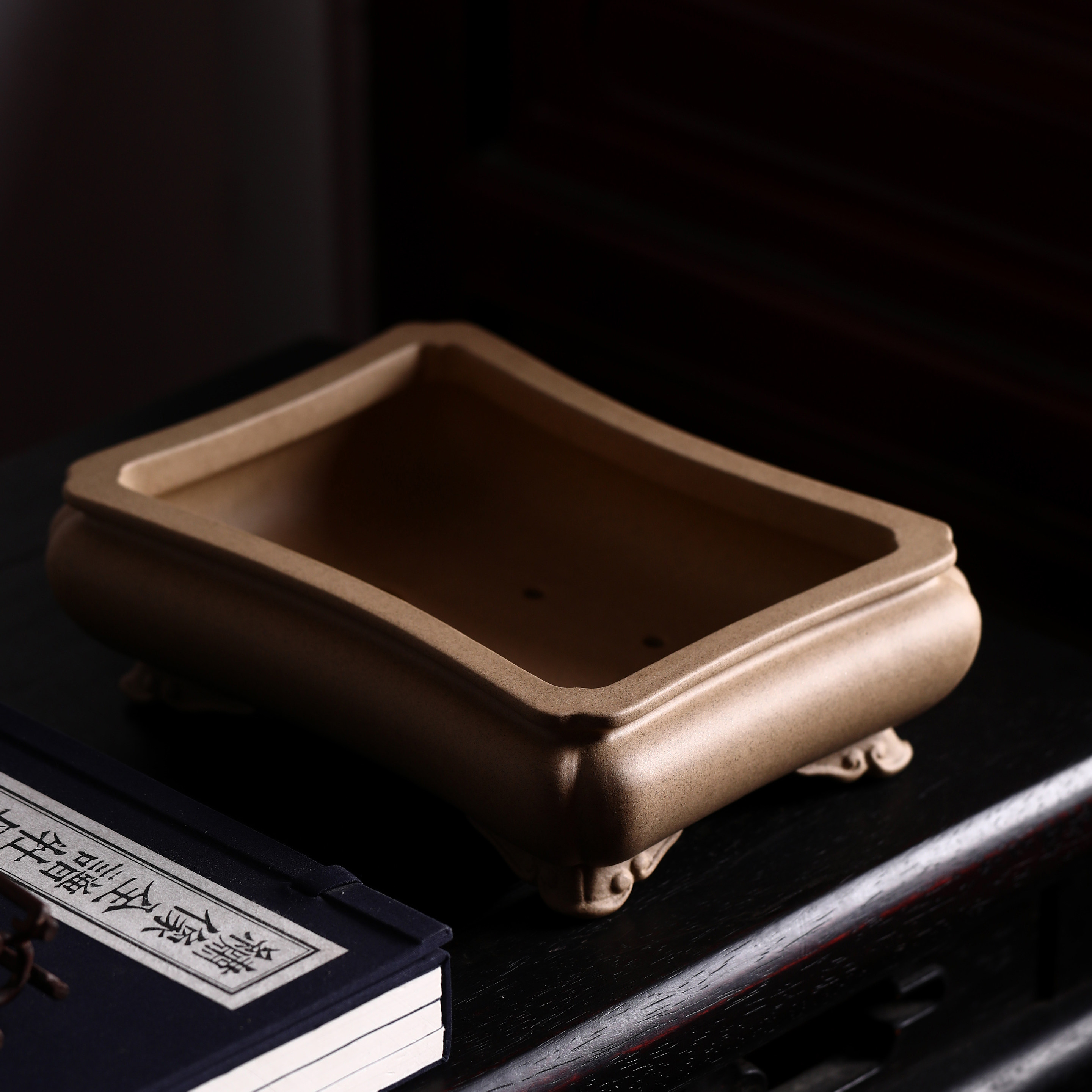 唯珍家长方形蒲口高档精品唯珍紫砂青灰段手工手工花盆