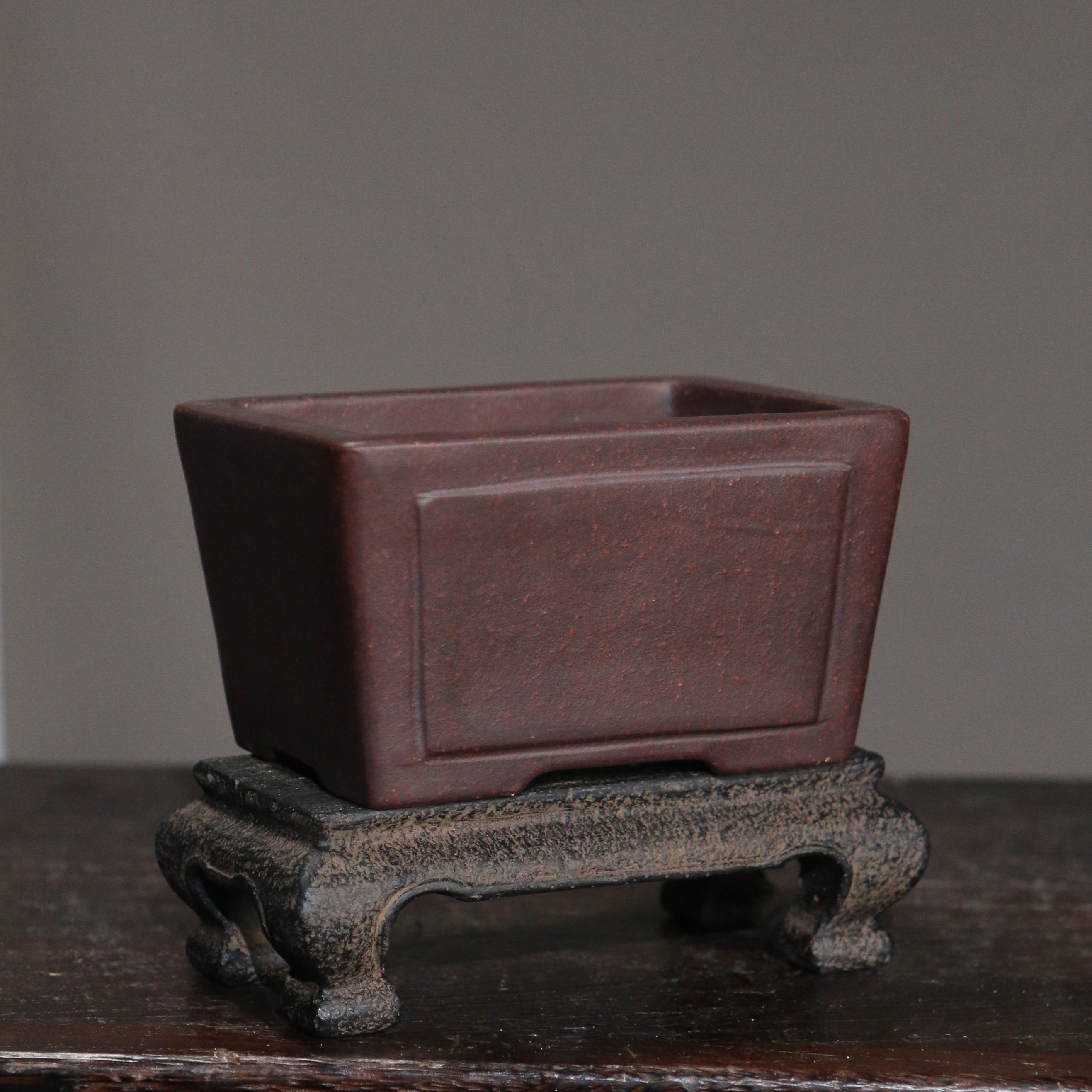 紫砂花盆盆景长方形仿古防老古铜菖蒲造景盆中花盆