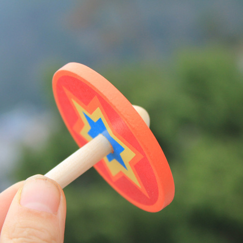 【我很会转】木制传统怀旧大号彩色圆盘陀螺 儿童益智小陀螺玩具