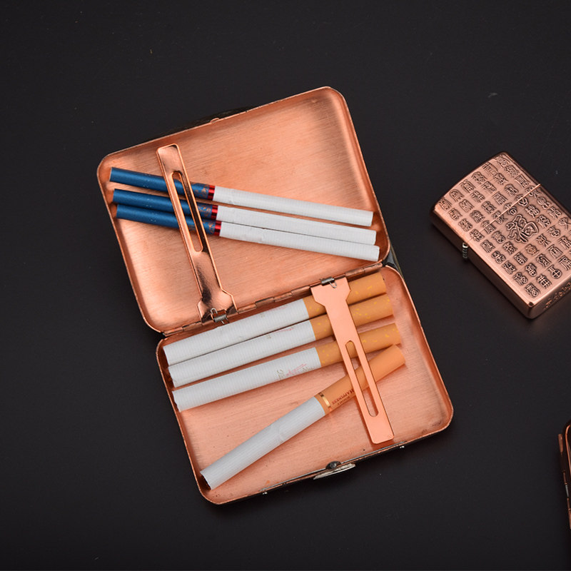 双枪紫铜烟盒16支粗烟正品男士激光雕刻便携个性烟盒