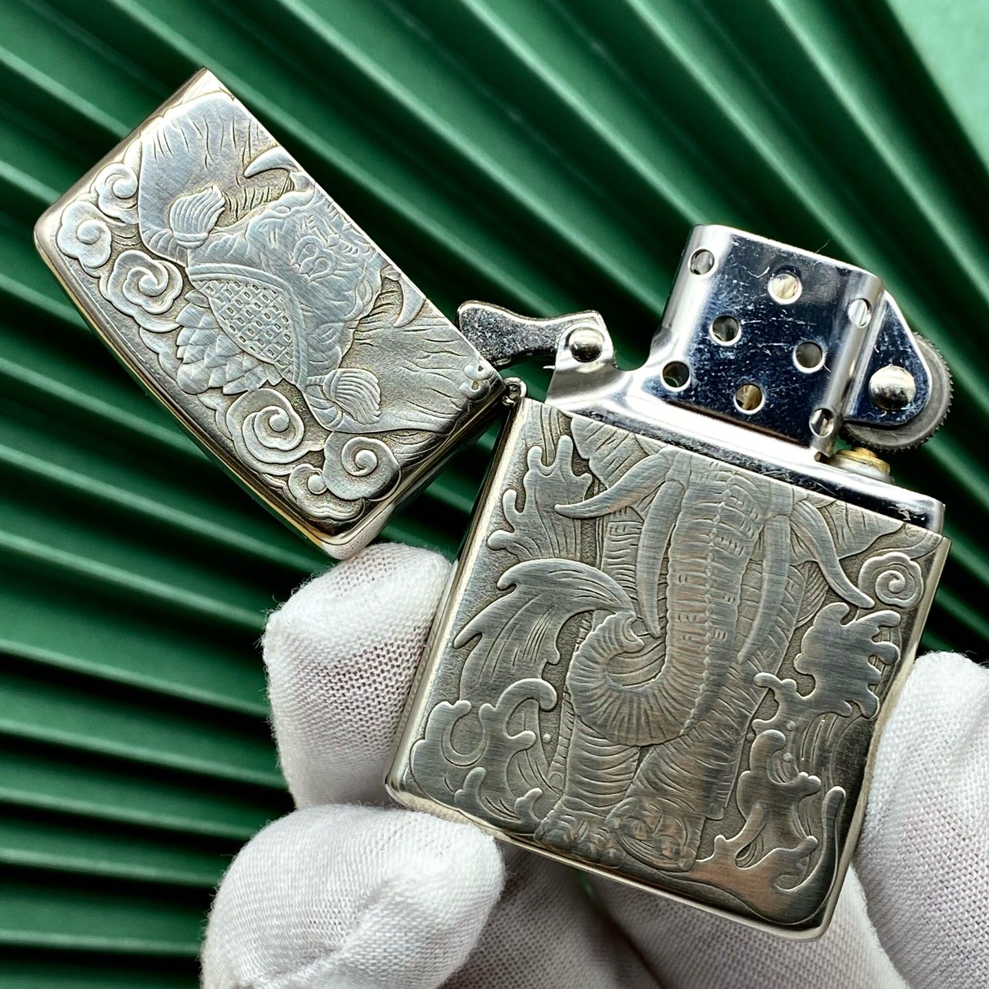 zorro佐罗白铜浮雕六牙神象复古防风送礼氧化煤油打火机