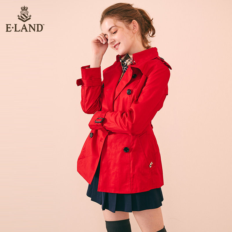 衣恋新款纯色休闲双排扣系带收腰短款风衣满499减70天猫 ￥699