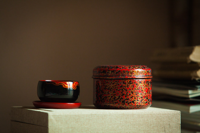 茶托安泰福州漆器唐涂点花纹盒含六枚漆器