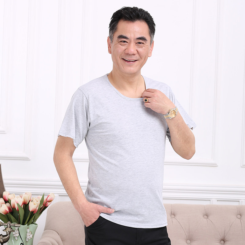 中老年男老头衫纯棉圆领短袖加肥加大码背心夏季全棉薄款宽松汗衫