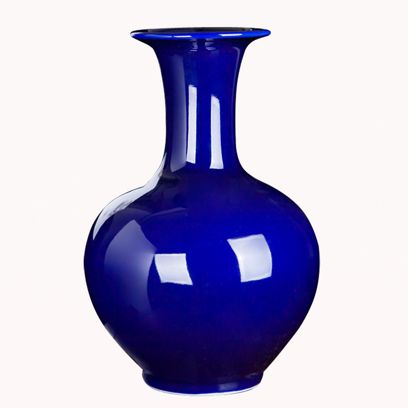 景德镇陶瓷花瓶摆件纯色蓝色创意礼品客厅插花花花花瓶