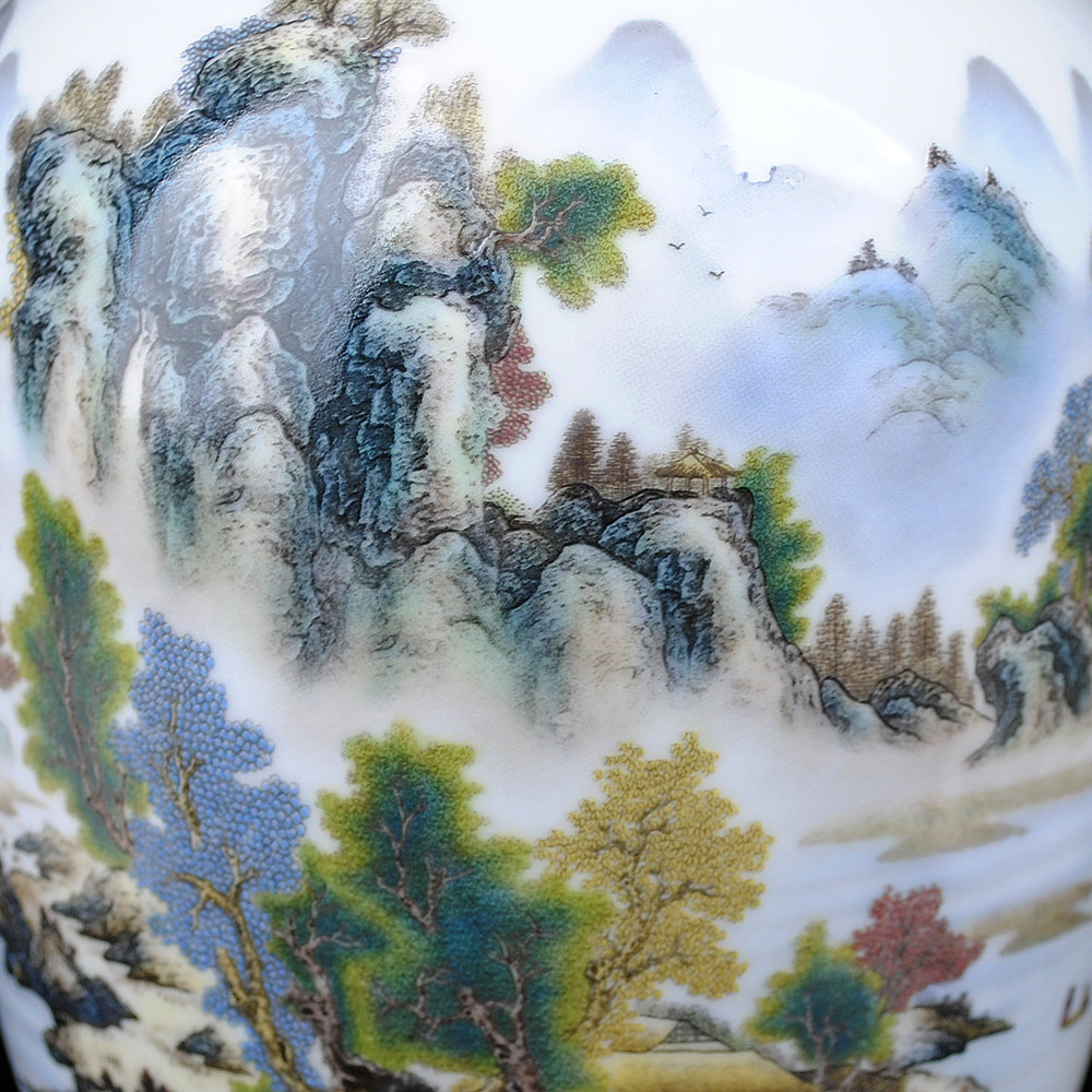 景德镇陶瓷器粉彩山水画山川秀色花瓶现代时尚家居客厅花瓶