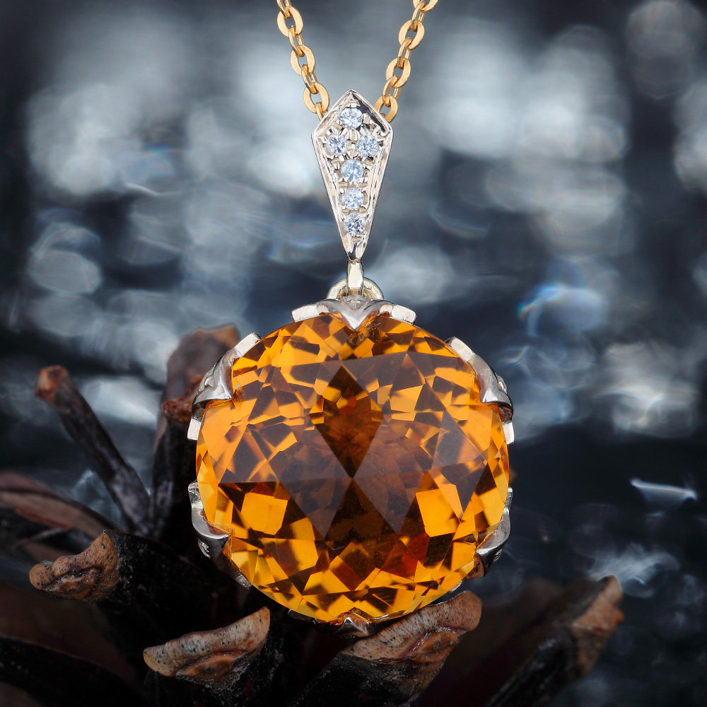 萨维娅saweiya天然黄水晶吊坠项链9k18k橙黄黄黄宝石颈饰