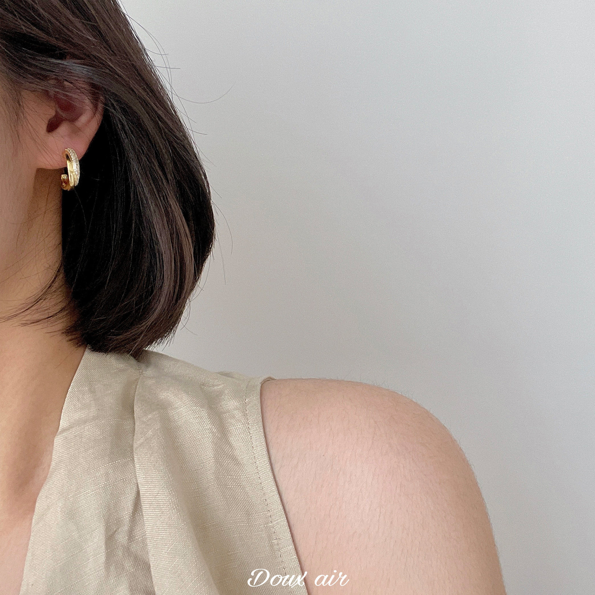 douxair锆石c型耳钉纯银气质精致高级感ins风耳圈复古秋冬耳饰品