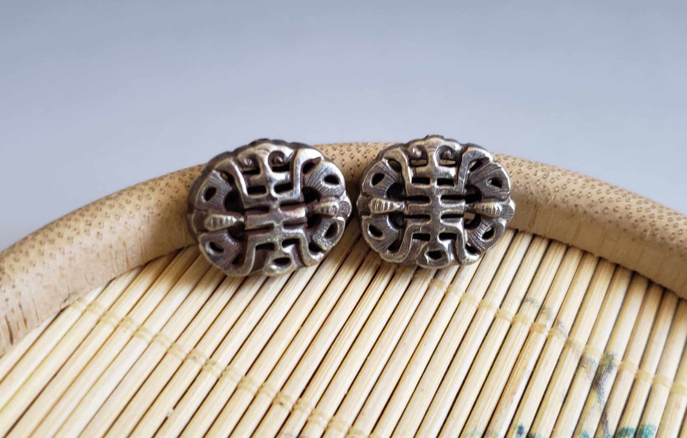 四合院手工精雕蝙蝠寿字福寿双全老银佛珠背云一对项坠