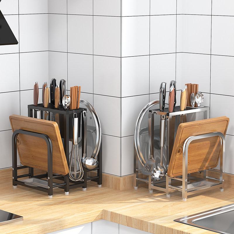 不锈钢刀架厨房用品筷子一体多功能置物架砧板菜板菜刀刀架