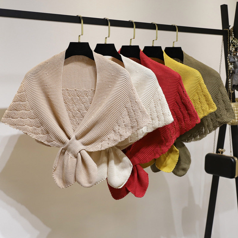 鱼尾纹针织围脖搭肩打结空调颈椎春夏名媛外搭围巾