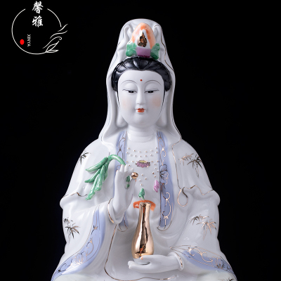 家用陶瓷观音菩萨坐莲佛像南海观世音莲花小的摆件