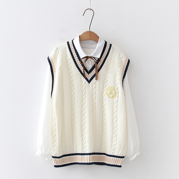 学院风少女学生jk制服马甲+衬衫两件套装日系软妹v领无袖针织坎肩