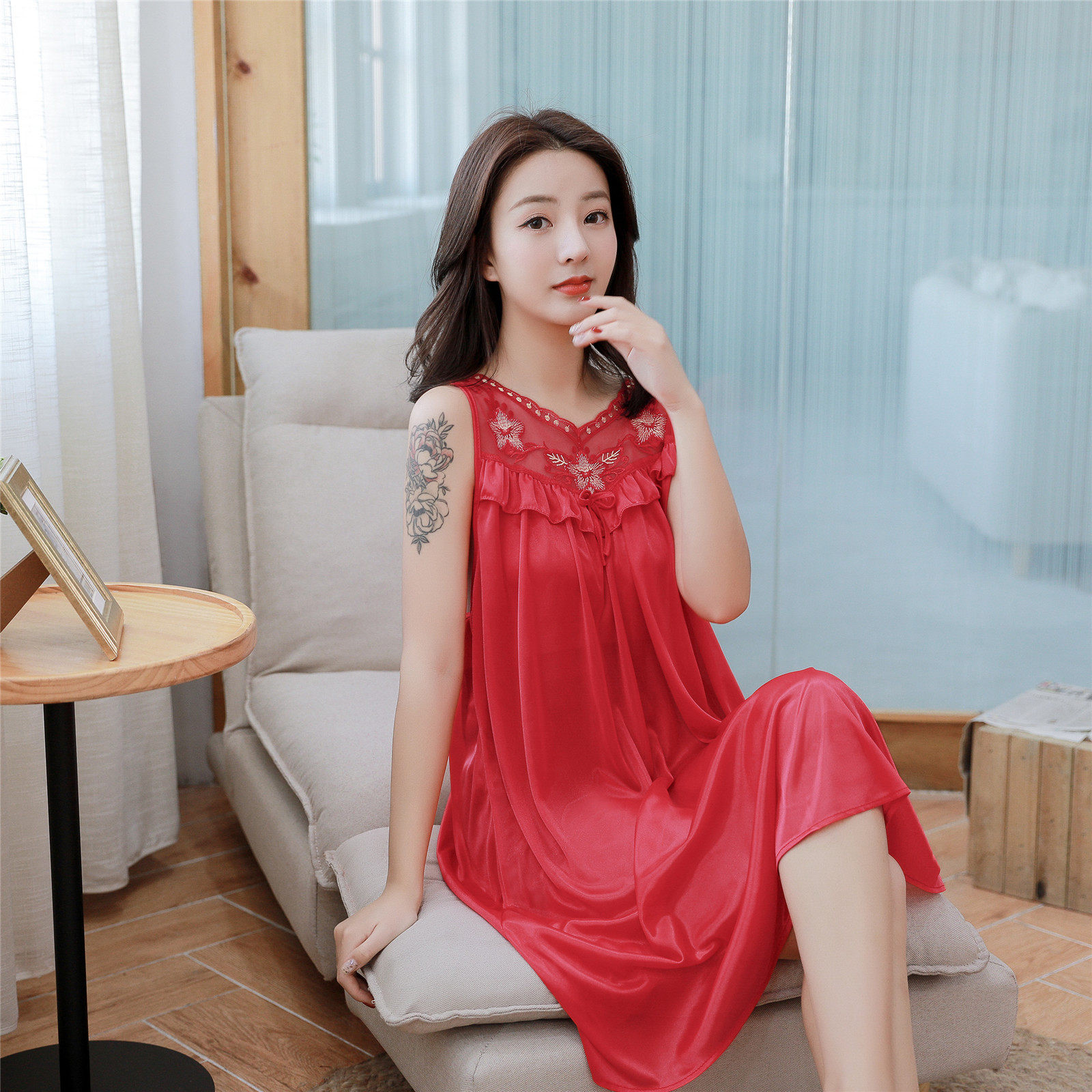 2020夏季肥婆特大号睡衣女款性感雪纺吊带孕妇睡裙