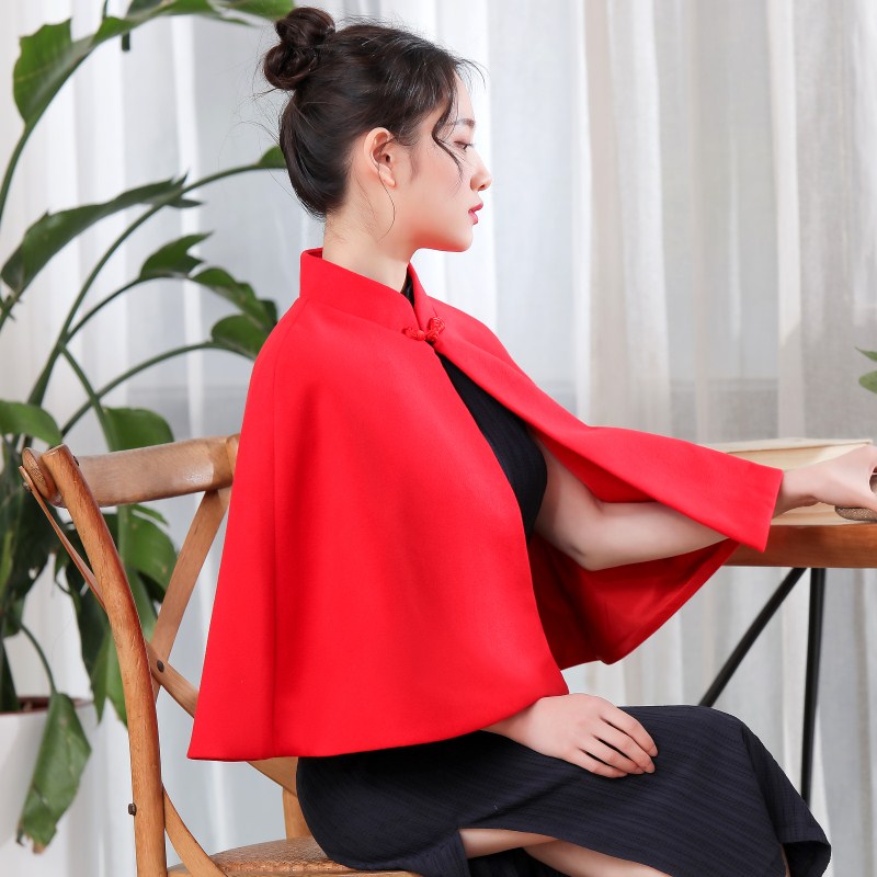 他他商城 女装 斗篷外套女秋冬古风蝙蝠型2019新款短款中国风旗袍披肩