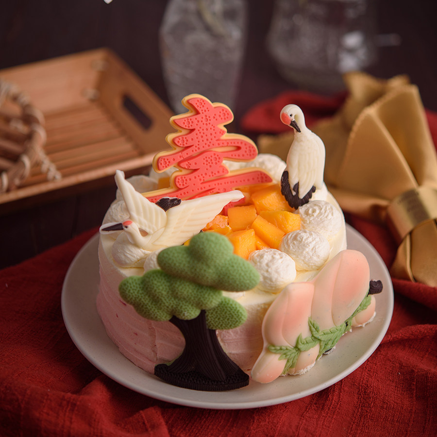 福禄寿祝寿新鲜水果奶油蛋糕生日礼物健康动物新鲜生日蛋糕
