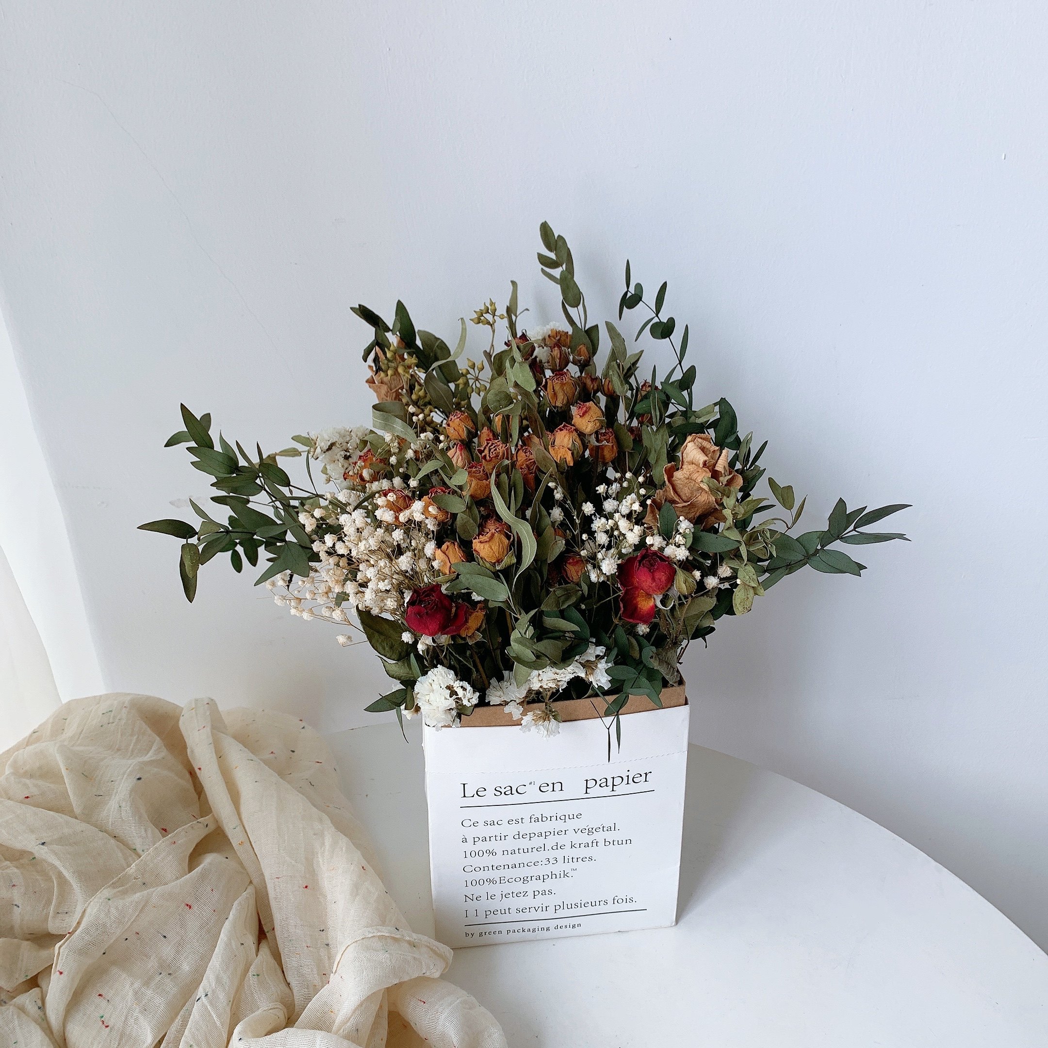 复古天然真花干花花束混搭满天星枯黄黄玫瑰原野干花