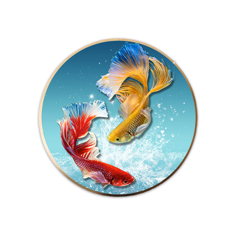 钻石画招财双锦鲤2022新款客厅圆形小件点贴粘钻十字绣5d满钻水晶