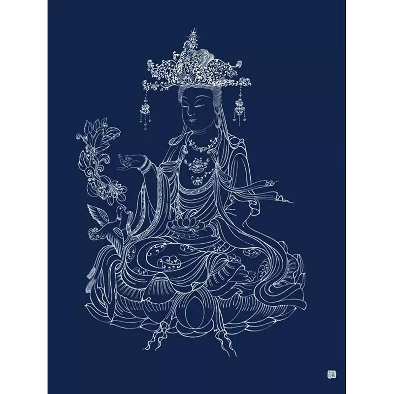 娑罗画谱观音大士线描选白描观音画像国画佛像绘画(新)