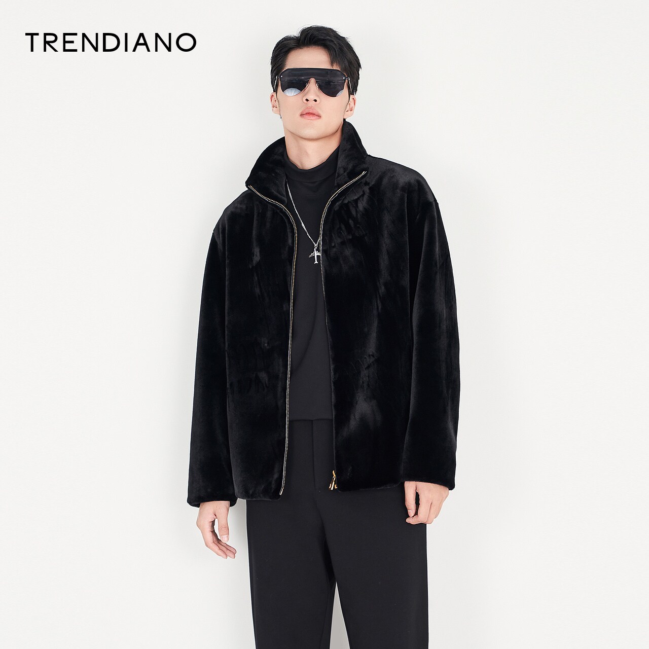 新品上市trendiano官方男装2022冬季新款金貂绒仿皮草皮草