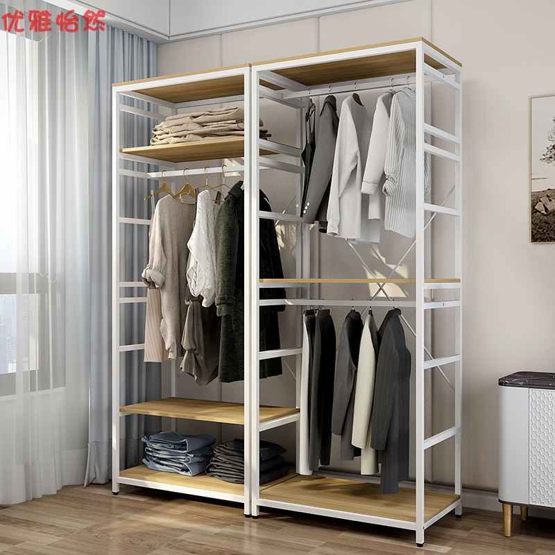 加厚钢架卧室家用开放式衣柜金属衣帽间铁艺置物架简易衣柜