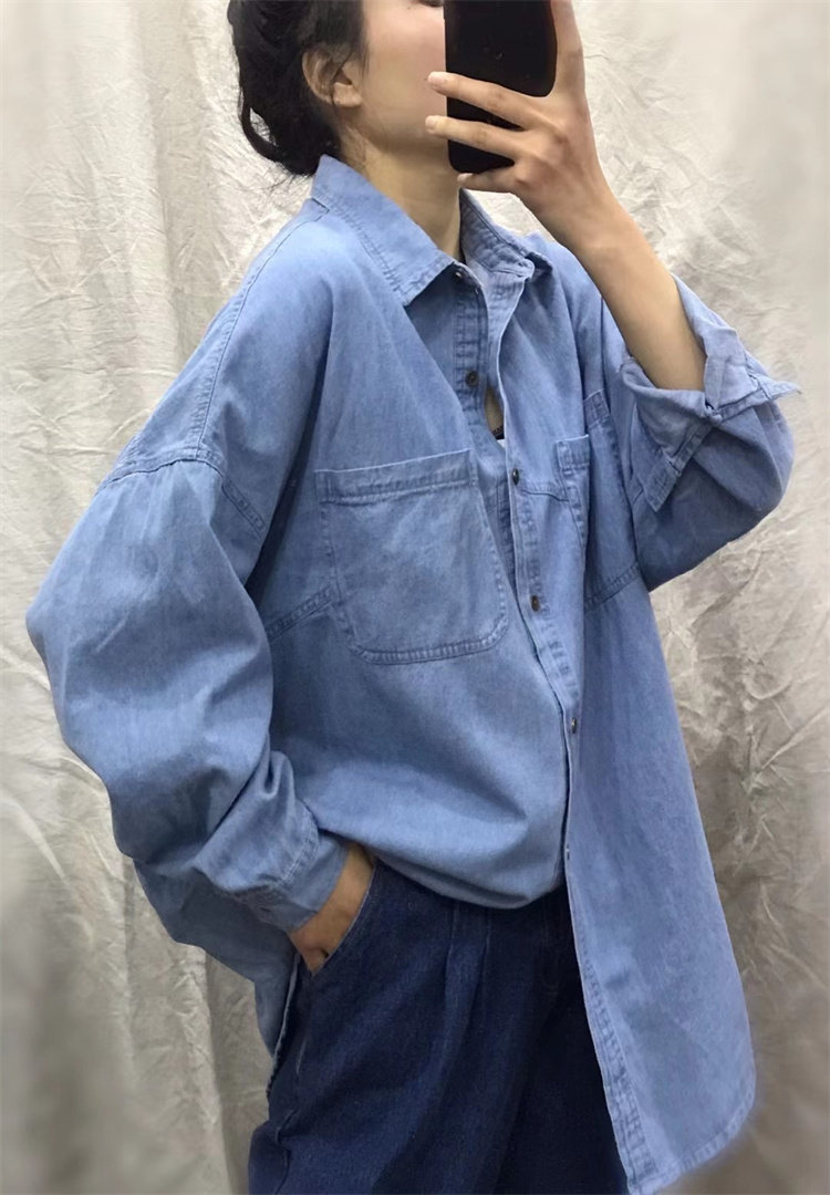 牛仔柔软舒适港风衬衫2021秋季新款宽松休闲衬衫