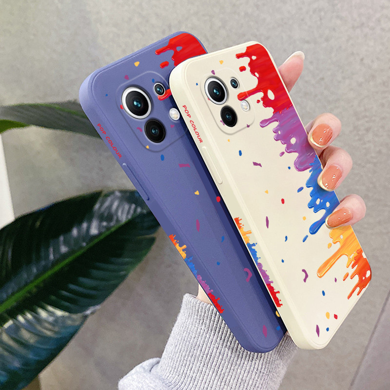侧边泼墨水彩小米11手机壳mi 11pro保护套小米十一直边液态硅胶全包防