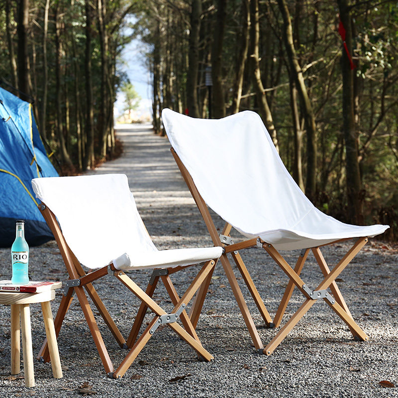 实木帆布折叠蝴蝶懒人躺椅阳台休闲椅野营户外折叠椅