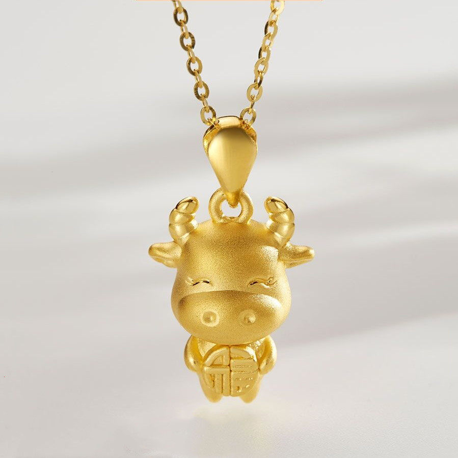 黄金福牛项链 3d硬金神牛生肖牛项链足金福牛多金牛本命年包邮