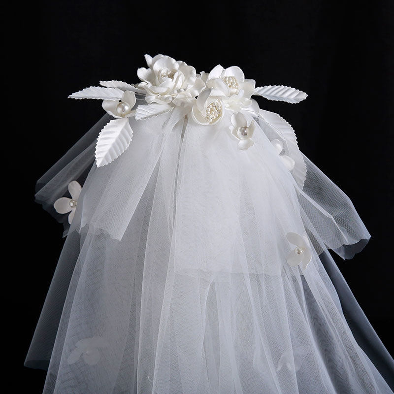 气质森系新娘花朵头纱精致公主发饰百搭简约头纱