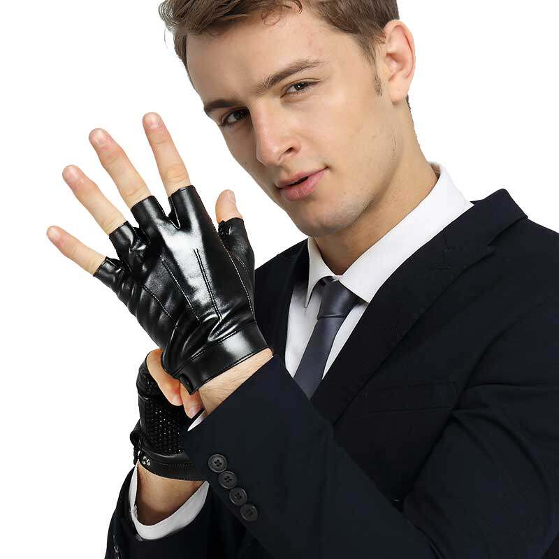 冬季皮手套半指男女半截露指加绒无指开车手套漏指手套男半指手套