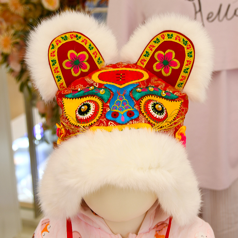 传统手工兔毛男女大人虎头帽子小孩新年抓周帽子