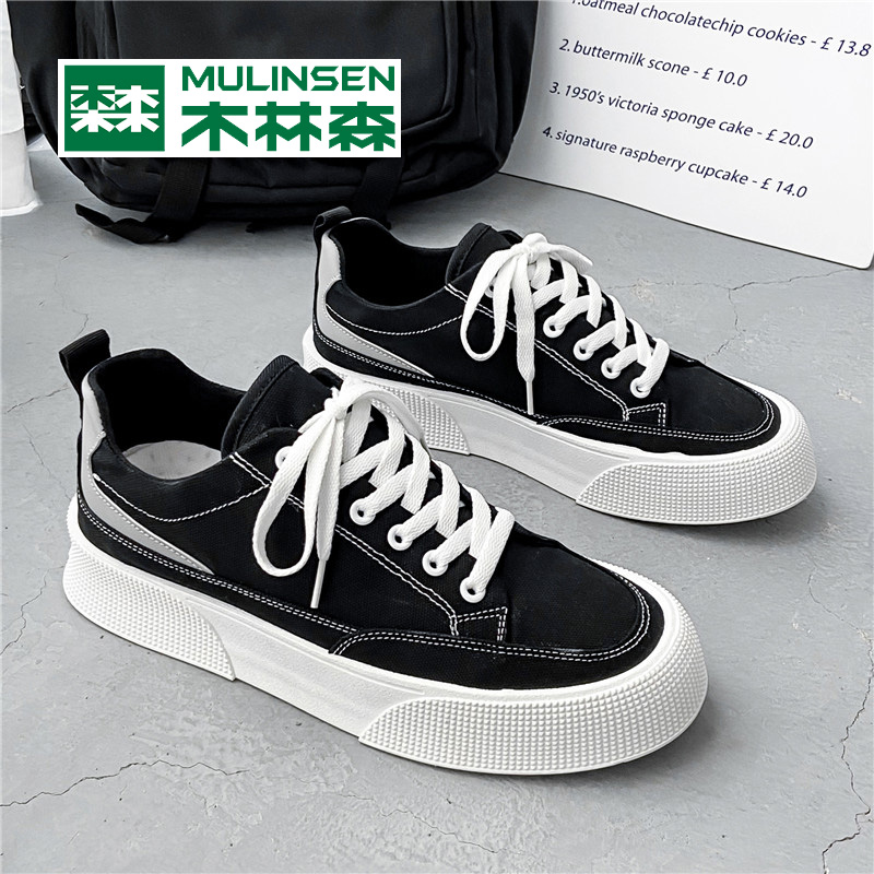 木林森帆布鞋男夏季新款透气低帮工作男鞋增高男休闲厚底鞋韩版潮