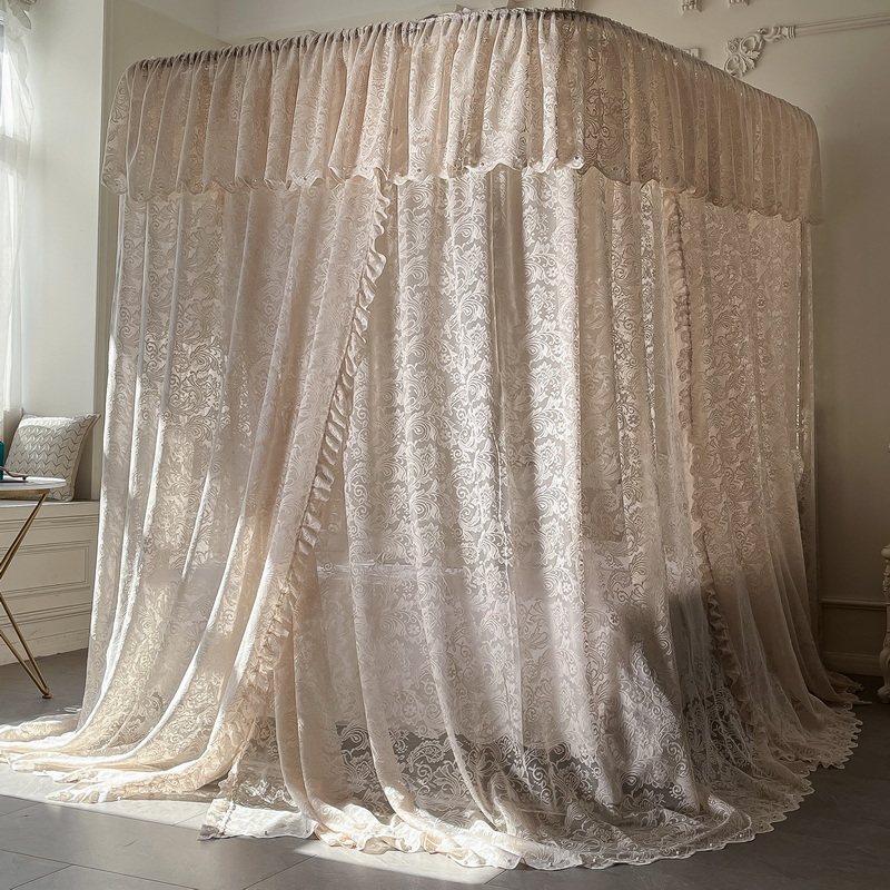 2022高档蕾丝导轨蚊帐加密加厚公主落地三开门蚊帐