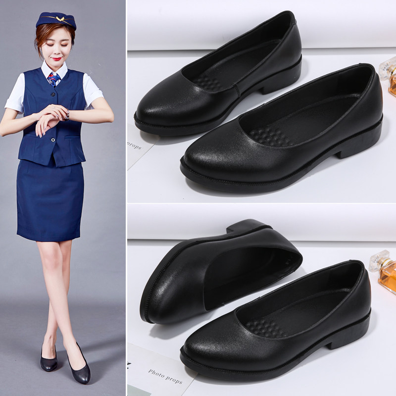 【欧蕾美汇】21空姐套脚工作鞋真皮圆头浅口