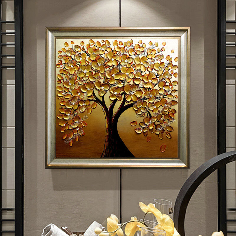 餐厅油画发财树客厅挂画卧室玄关抽象招财树立体装饰画金钱树