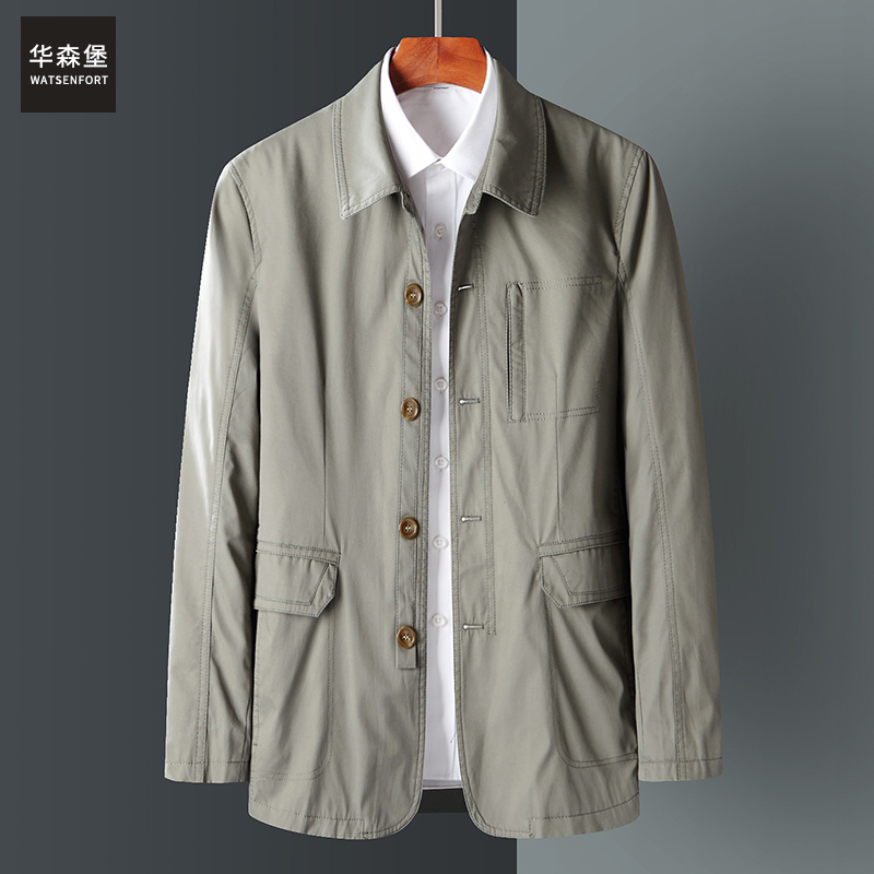 爸爸纯棉外套秋装薄款中老年人扣子宽松春秋衣服中年人全棉夹克男