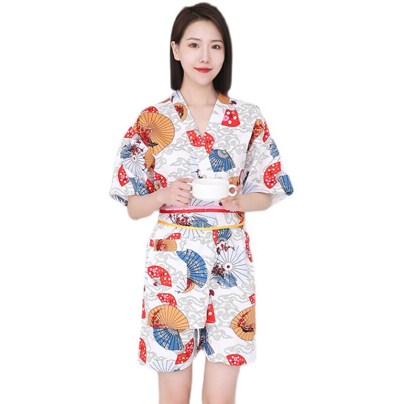 汗蒸服纯棉女款日式开衫加肥加大码200斤洗浴服安然纳米全棉夏季