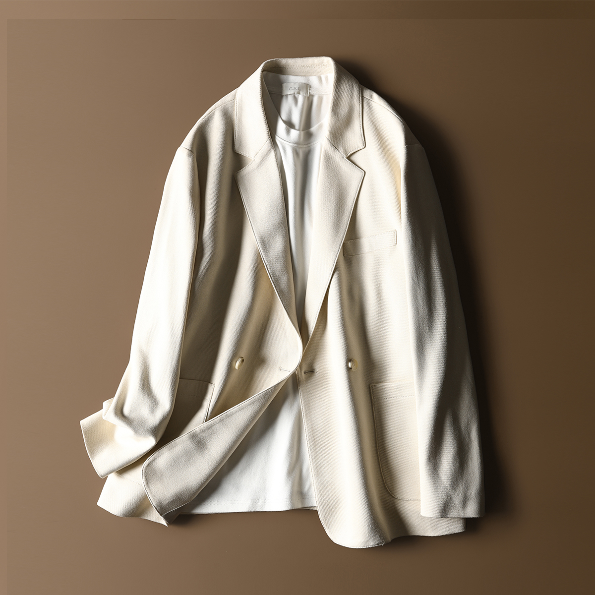 麂皮绒双排扣西装男秋季软糯磨毛质感休闲外套宽松时髦廓形小西服