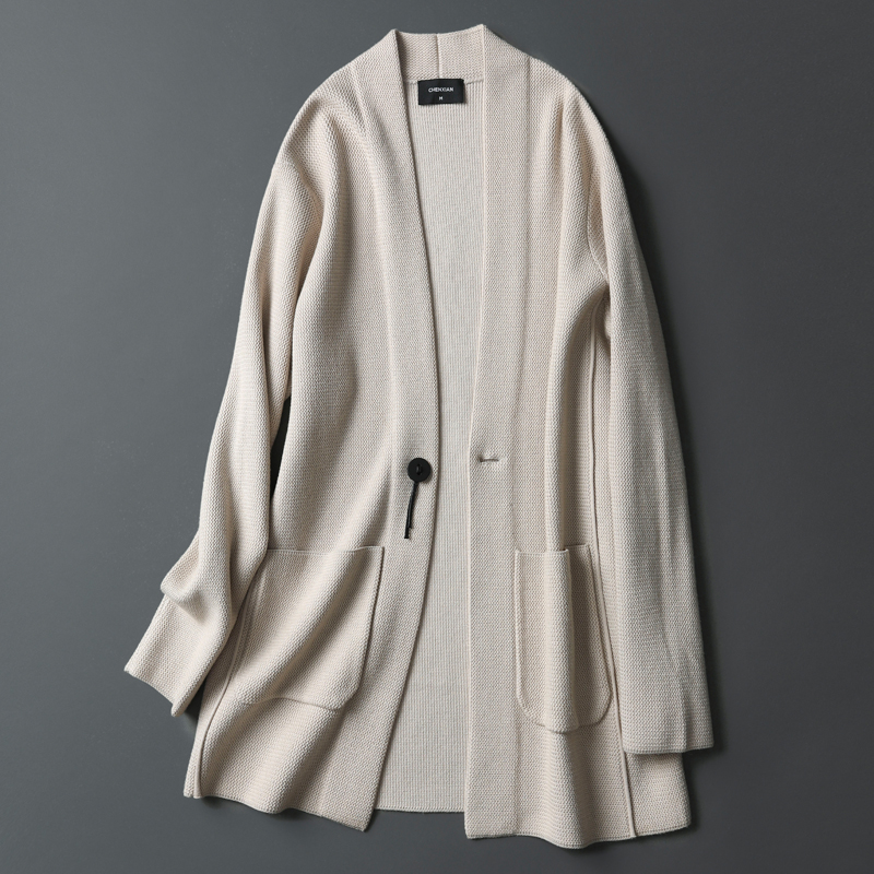 中长款针织开衫男士秋季日系复古道袍毛衫慵懒风披肩开襟毛衣外套