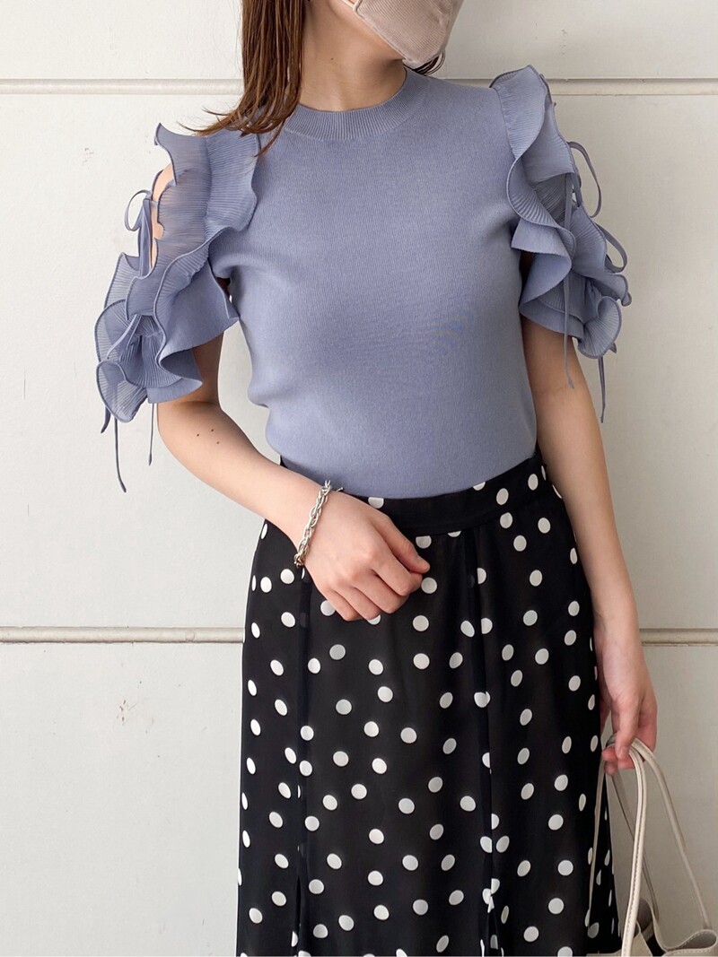 2021百褶上衣针织衫系带露肩荷叶时尚夏新款甜美毛针织衫