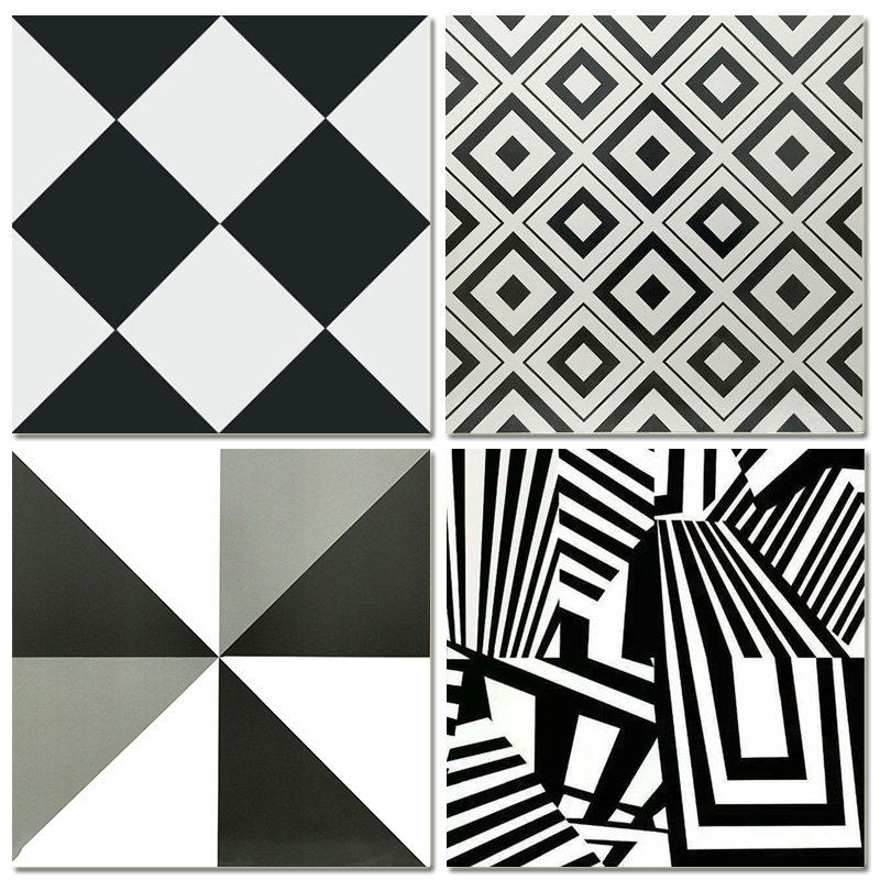 简约现代黑白花砖客厅瓷砖背景墙餐厅防滑几何花砖地砖600